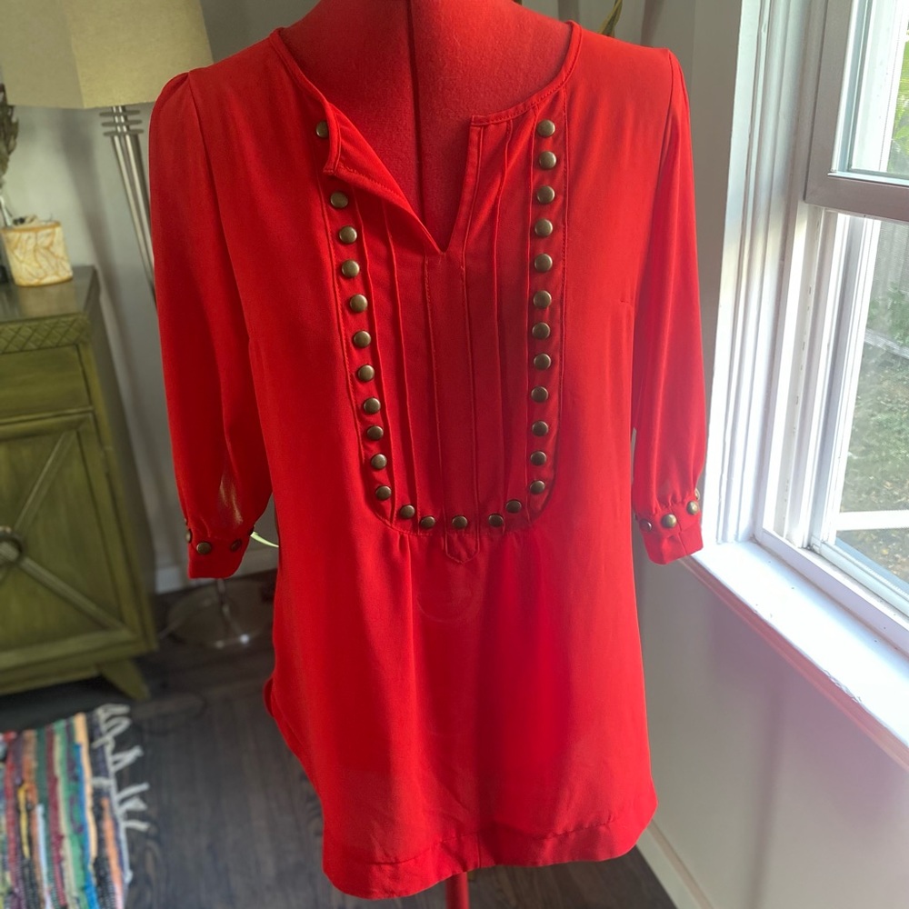 Nostalgia red blouse, size small, 3/4 sleeves